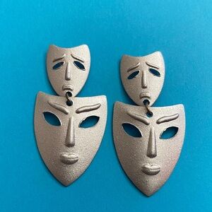 Vintage 90s Silver Tone Comedy Tragedy Mask Earrings